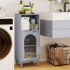 Bathroom Floor Cabinet Wood Side Storage Organizer with Adjustable Shelf-Gray - Gallery View 1 of 10