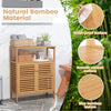 Bamboo bathroom floor storage cabinet with slatted doors, waterproof surface, and spacious countertop for versatile.