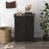 Freestanding black bathroom floor cabinet with 2 doors, adjustable shelves, and modern design for versatile storage.