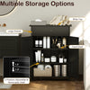 Freestanding black bathroom floor cabinet with 2 doors, large drawer, and adjustable shelf for versatile storage.