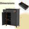 Freestanding black bathroom floor cabinet with 2 doors, drawer, and adjustable shelves for versatile storage solutions.