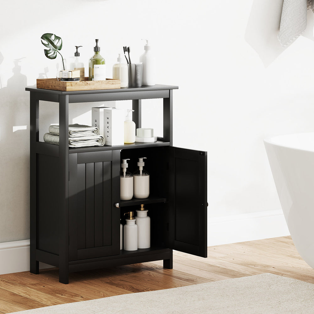 Bathroom Floor Cabinet Freestanding Storage Organizer with Open Compartment-Black - Gallery View 1 of 10