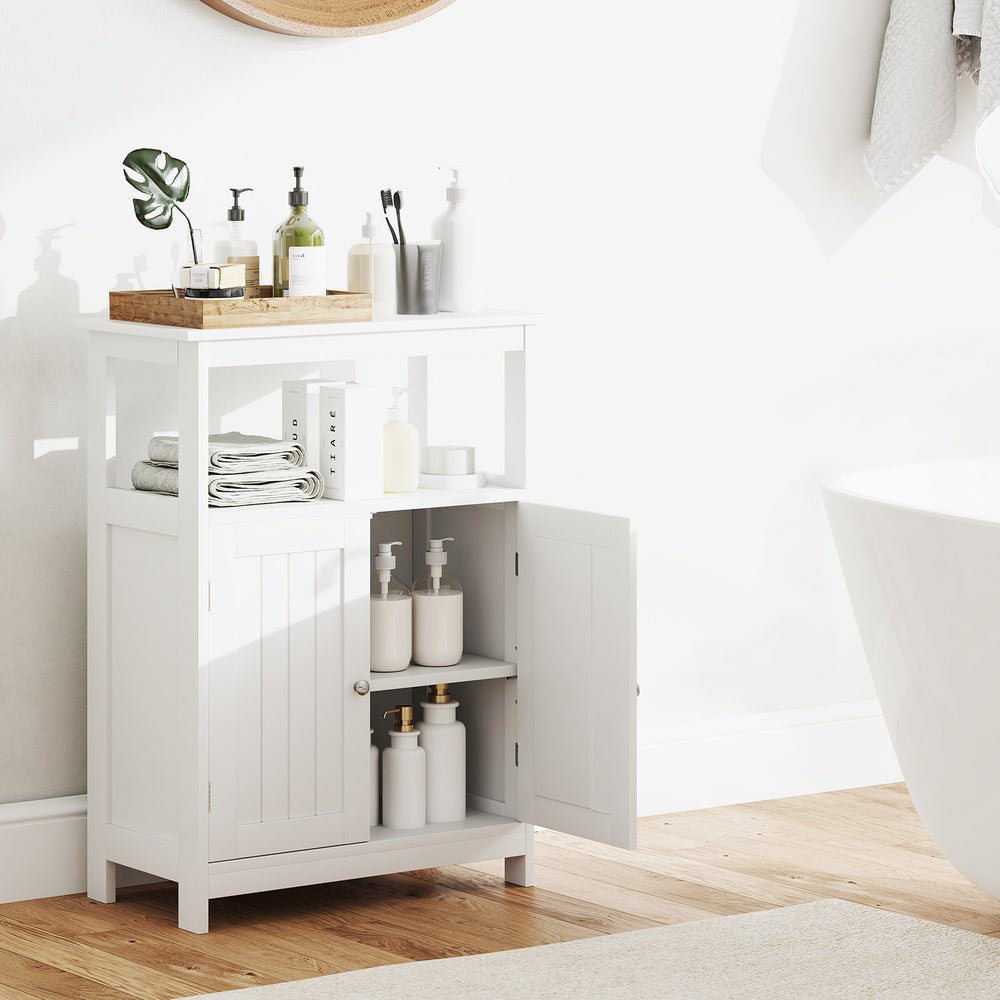 Bathroom Floor Cabinet Freestanding Storage Organizer with Open Compartment-White - Gallery View 1 of 10