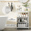 Freestanding white bathroom storage organizer with open compartment and adjustable shelf for versatile storage options.