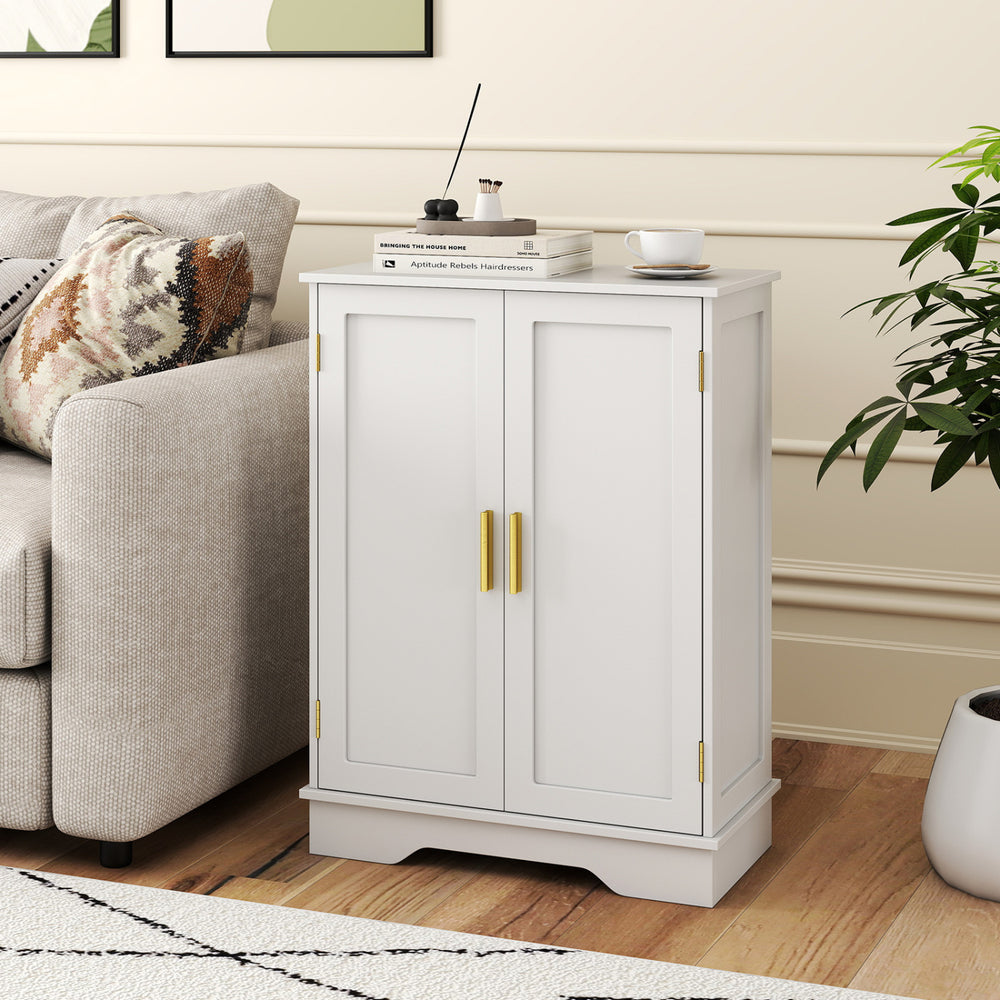 Bathroom Floor Storage Cabinet with 2 Doors and Adjustable Shelves-White - Gallery View 1 of 10