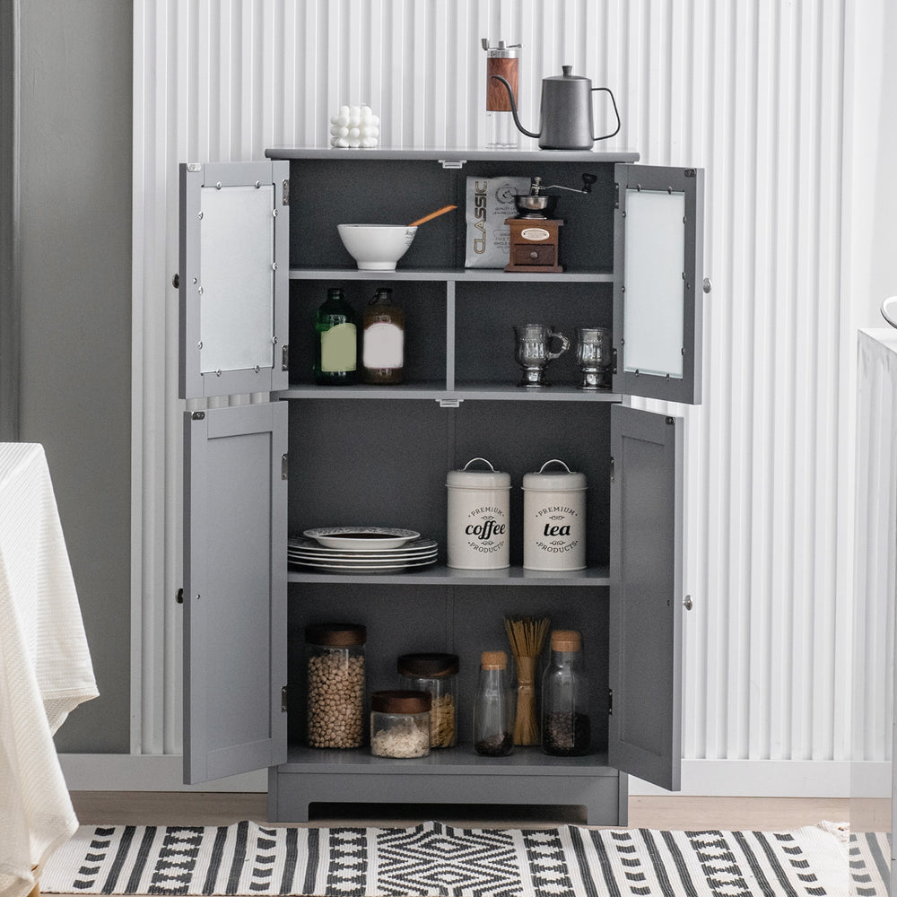 Bathroom Floor Storage Locker Kitchen Cabinet with Doors and Adjustable Shelf-Gray - Gallery View 1 of 10