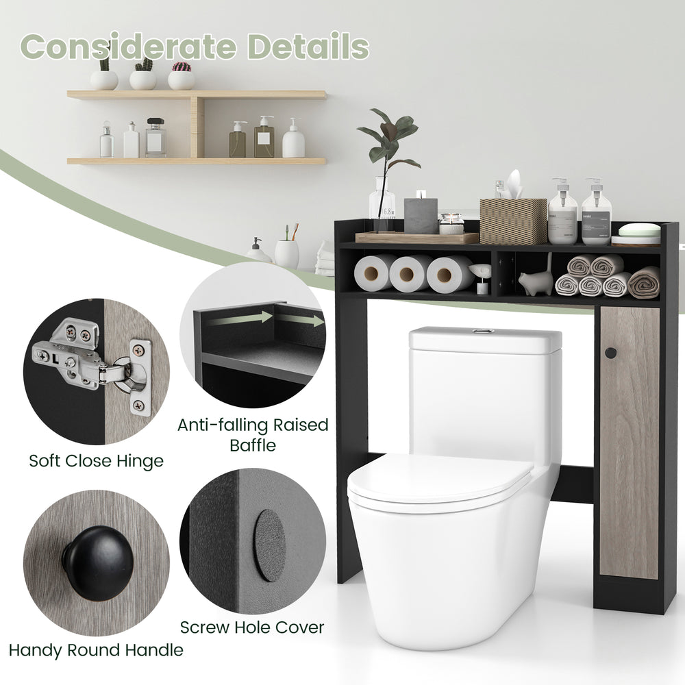 Close-up of the bathroom over-the-toilet storage organizer's smooth, waterproof surface in black, highlighting its.