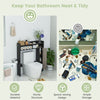 Bathroom over-the-toilet storage organizer in black with adjustable shelves for ample storage and space-saving design.