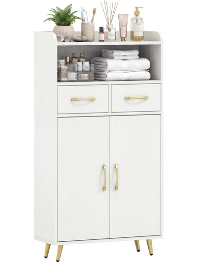 Costway Bathroom Storage Floor Cabinet 2 Drawers 2 Doors 73913258 New