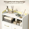 Freestanding white bathroom storage cabinet features a thoughtful anti-drop design and two drawers for organized storage.