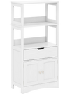 White bathroom storage cabinet featuring a drawer and open shelves for organized storage in any room.