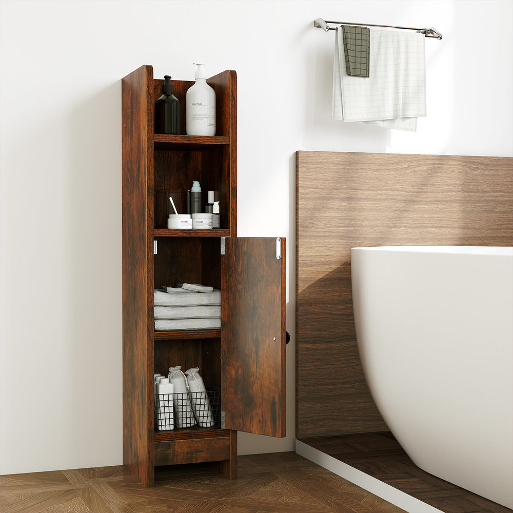 Bathroom Slim Cabinet Corner with Door and Adjustable Shelf-Rustic Brown - Gallery View 1 of 9