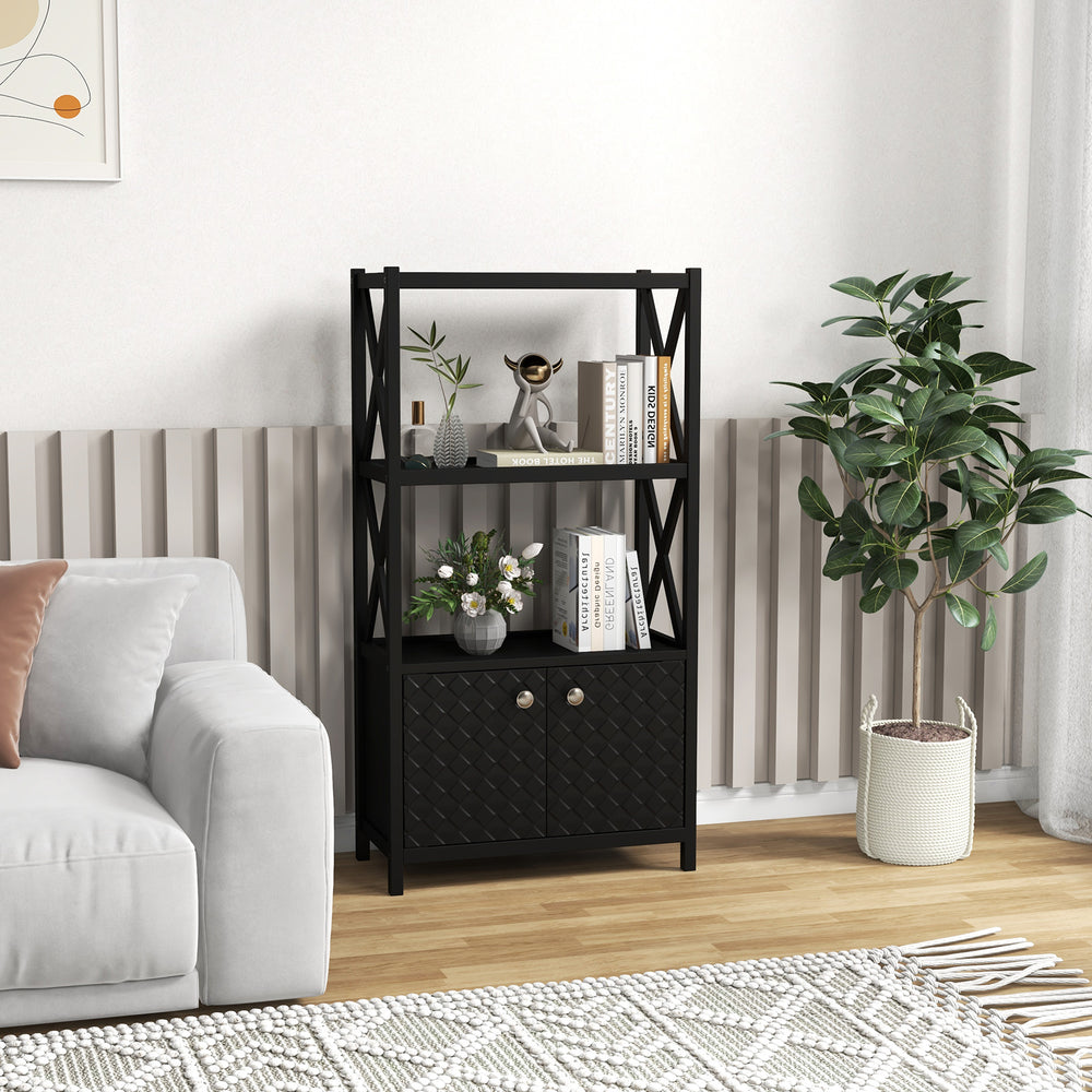 Bathroom Storage Cabinet with Open Shelves and Double Doors-Black - Gallery View 1 of 10