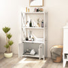 Bathroom storage cabinet in white with open shelves and double doors, ideal for organizing and enhancing home decor.