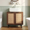 Bathroom Vanity Cabinet with U-Shaped Cut-Out 2 Rattan Doors and Shelf-Brown - Gallery View 1 of 10