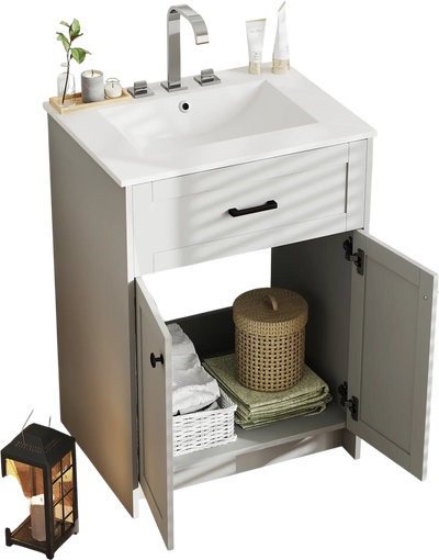 Costway Bathroom Vanity Unit Basin 2-Door Gray 643892571 New