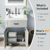 Bathroom vanity unit in gray with a ceramic basin, featuring two doors and sleek handles for elegant storage.