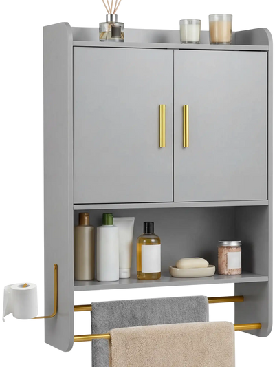 Costway Bathroom Wall Mounted Medicine Storage Cabinet w/ Towel Bars 18122302 New