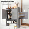 Wall-mounted grey bathroom cabinet with adjustable shelves and towel bars, perfect for organizing toiletries and towels.