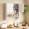 White bathroom wall cabinet with adjustable shelf, open storage, and towel bar, perfect for organizing toiletries and.