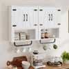 White bathroom wall cabinet with 2 barn doors, towel bar, and 3-tier storage, ideal for organizing toiletries and decor.
