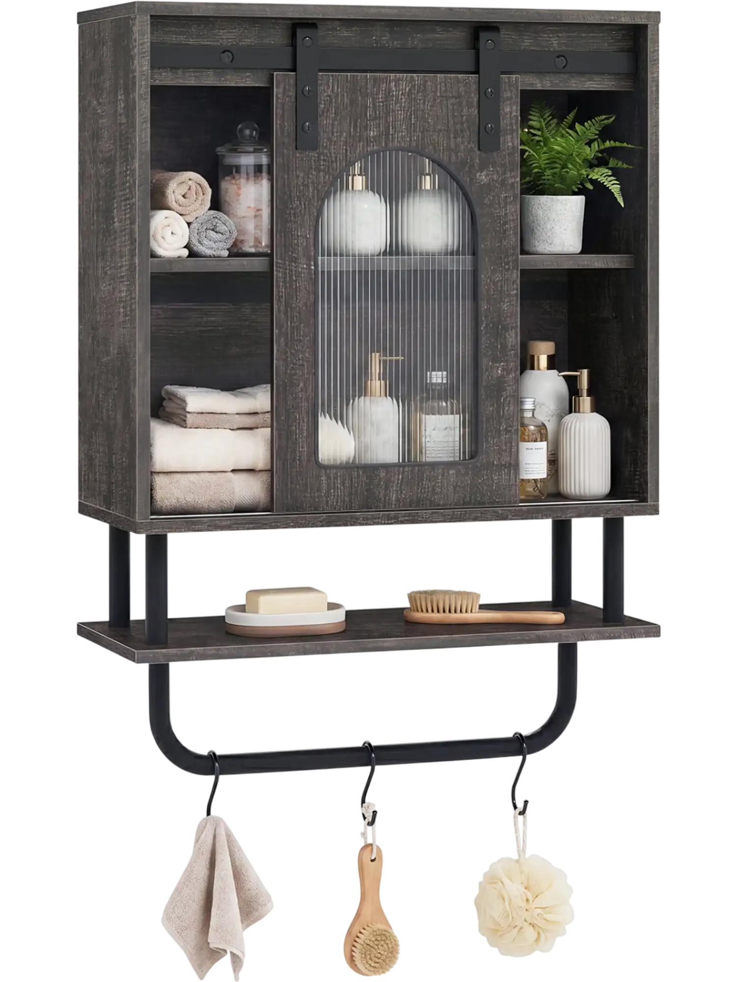 Costway Bathroom Wall Cabinet Sliding Barn Door Metal Hanging Bar 3 Hooks 47329014 New