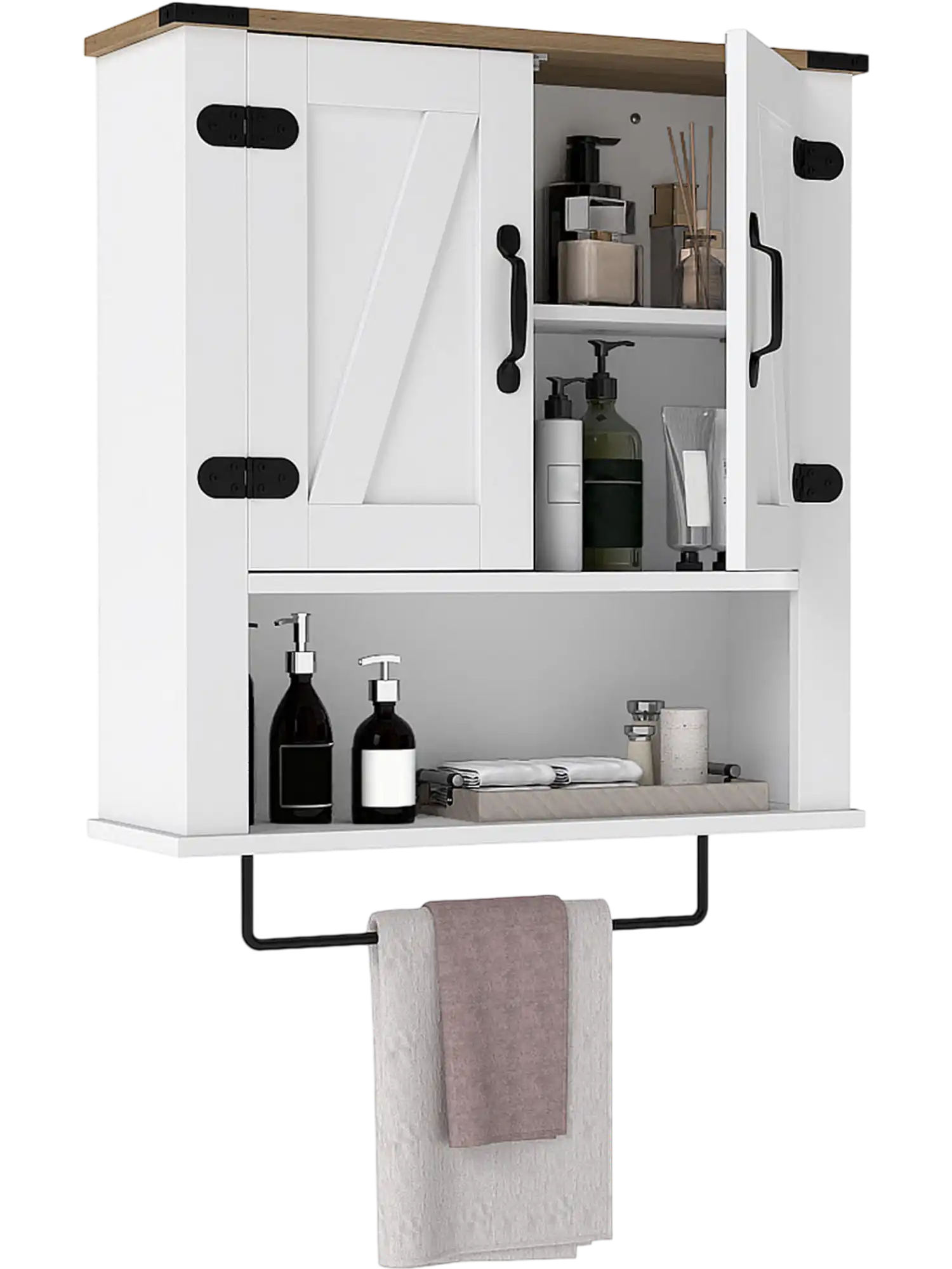 Costway Bathroom Wall Cabinet Farmhouse Medicine Cabinet Towel Bar 13264958 New
