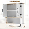 Dimensions of the white farmhouse bathroom wall cabinet with adjustable shelf and towel bar for versatile storage.