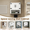 Bathroom wall cabinet with towel bar in white, featuring adjustable shelves and rustic barn door design for versatile.