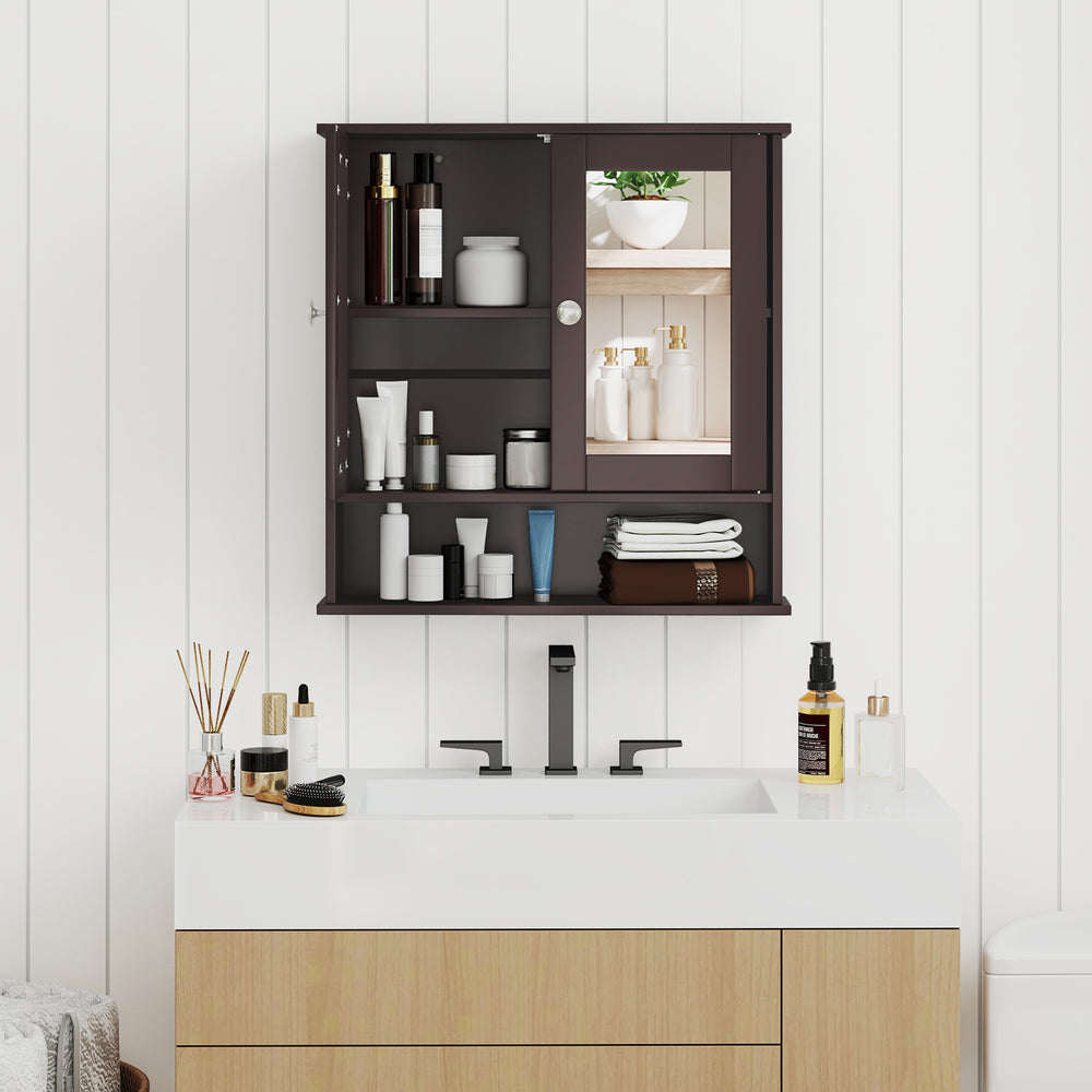 Bathroom Wall Mount Mirror Cabinet Organizer-Brown - Gallery View 1 of 8