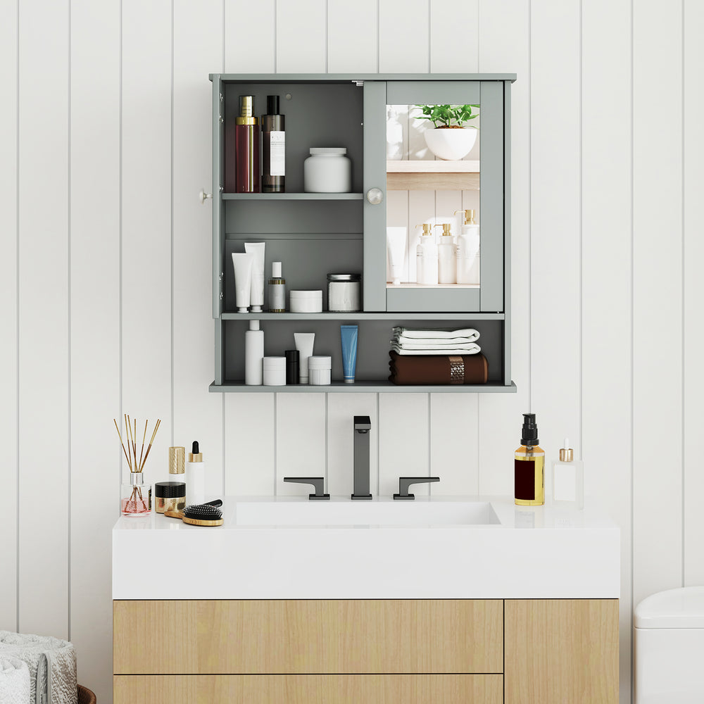 Bathroom Wall Mount Mirror Cabinet Organizer-Gray - Gallery View 1 of 8