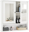White bathroom wall mount mirror cabinet organizer with adjustable shelves and magnetic doors for efficient storage.