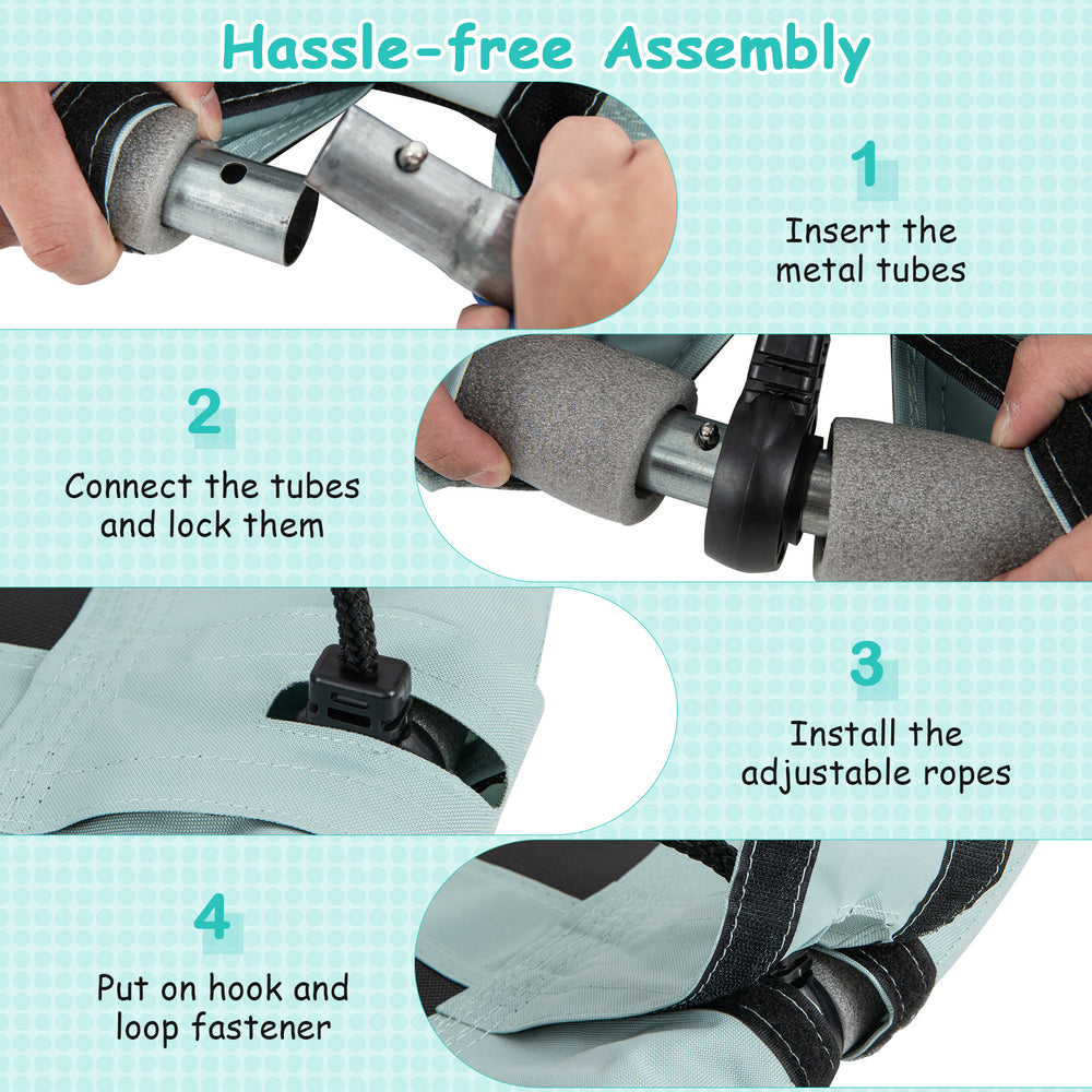 Hassle-free assembly instructions for the 40-inch saucer tree swing with adjustable ropes and durable 900D Oxford.
