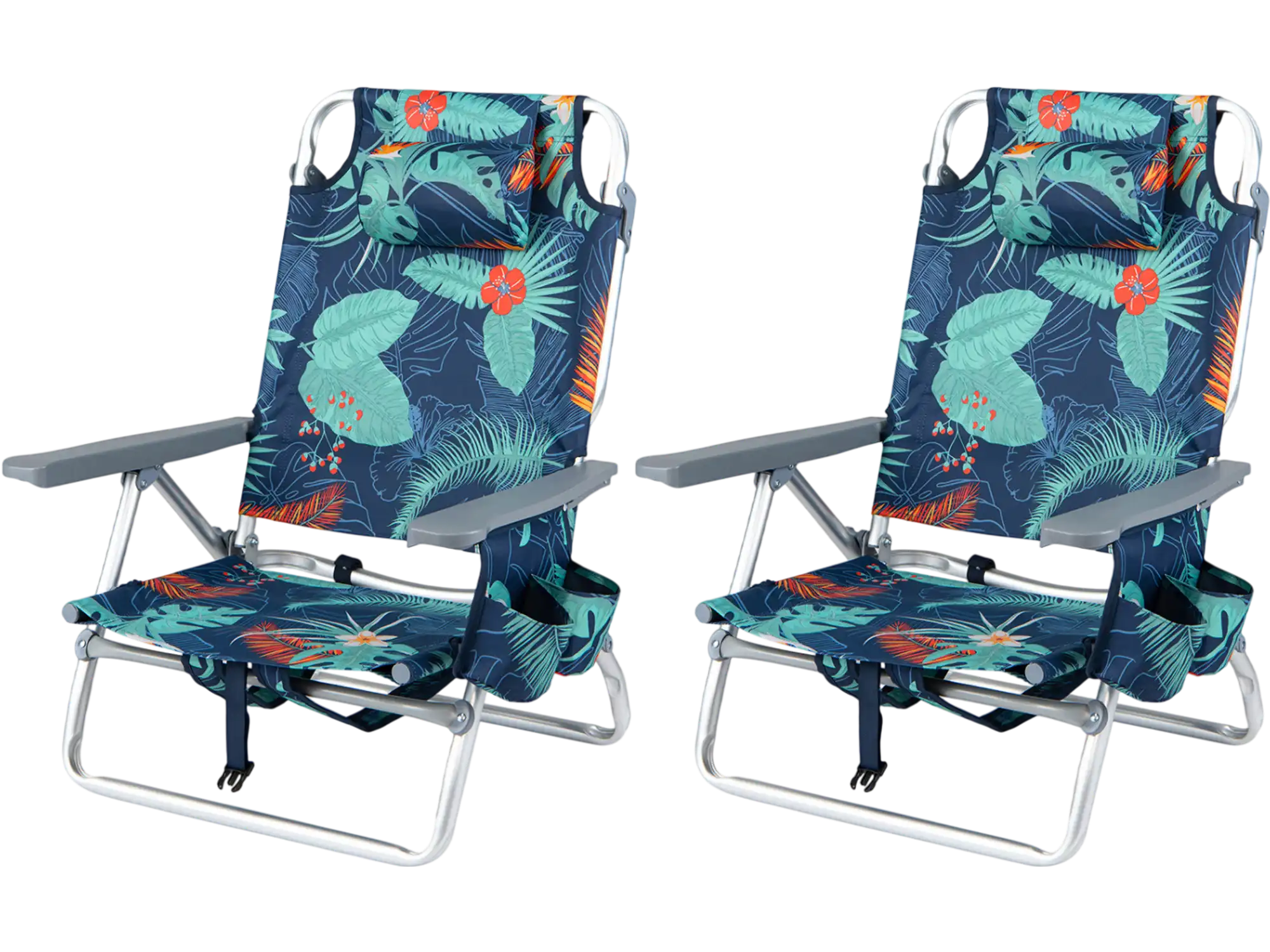 Costway Set of 2 Portable Folding Beach Backpack Recliner Chairs 57994575 New