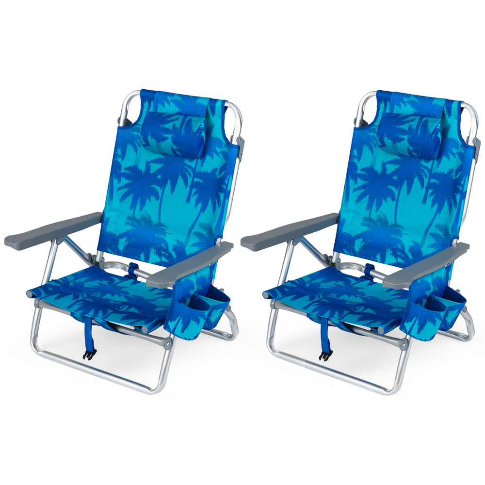 Beach Chairs Set of 2 Portable Folding Backpack Recliners with 5-Position Backrest and Padded Headrest-Blue - Gallery View 1 of 1