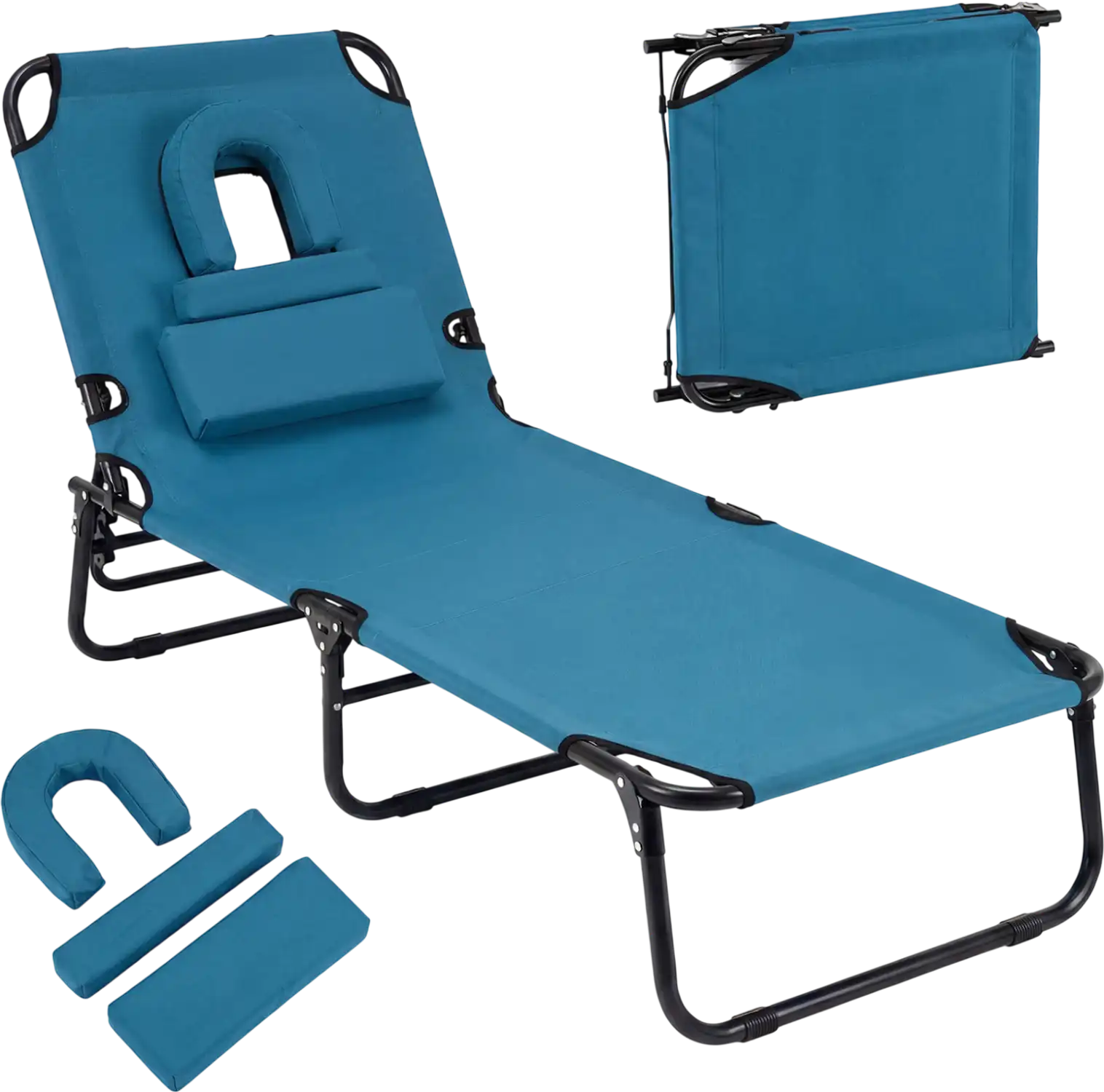 Costway Beach Chaise Lounge Chair Face Hole Removable Pillow 91782543 New
