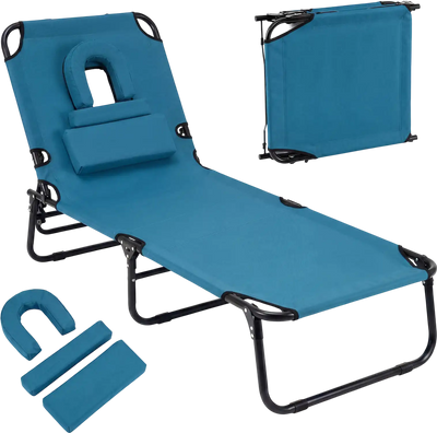Costway Beach Chaise Lounge Chair w/ Face Hole Removable Pillow 91782543 New