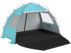 Beach tent sun shelter in blue with extended floor, spacious interior, and vent windows for family comfort and sun.