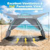 Beach tent sun shelter in blue with double-layer fabric, extended floor, and mesh windows for ventilation and sun.