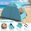 Beach tent sun shelter in blue with extended floor, UPF50+ protection, and spacious interior for 3-4 people.