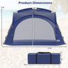 Large blue beach tent for 12-15 people with removable sidewalls and UPF 50+ sun protection, ideal for outdoor gatherings.
