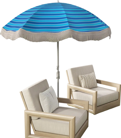 Costway 6.5' Beach Umbrella with Fringe Push Button Tilt Navy 63817254 New