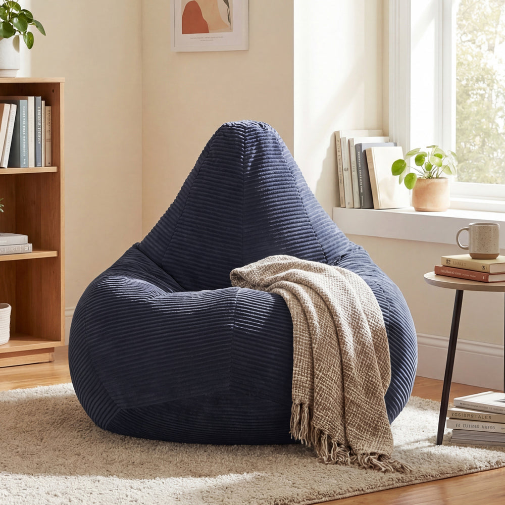 Bean Bag Chair for Adults Accent Lazy Sofa with Skin-friendly Corduroy Cover and Soft Sponge Filling-Blue - Gallery View 1 of 10