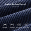 Close-up of blue corduroy texture for a bean bag chair, featuring skin-friendly, wear-resistant material for comfort.