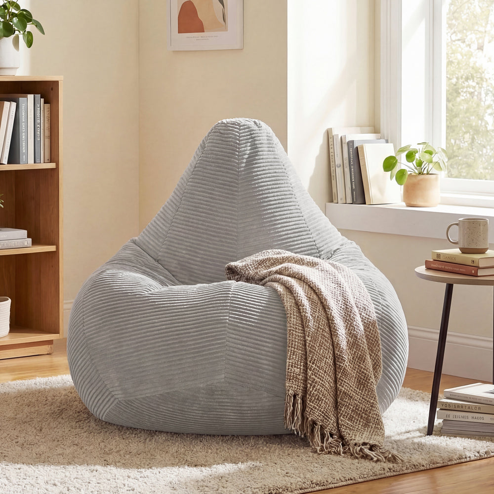 Bean Bag Chair for Adults Accent Lazy Sofa with Skin-friendly Corduroy Cover and Soft Sponge Filling-Gray - Gallery View 1 of 10