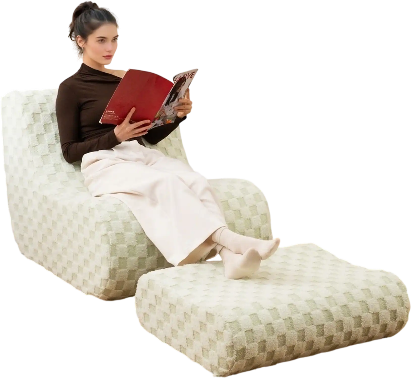 Costway Bean Bag Chair Ottoman Green 132498765 New