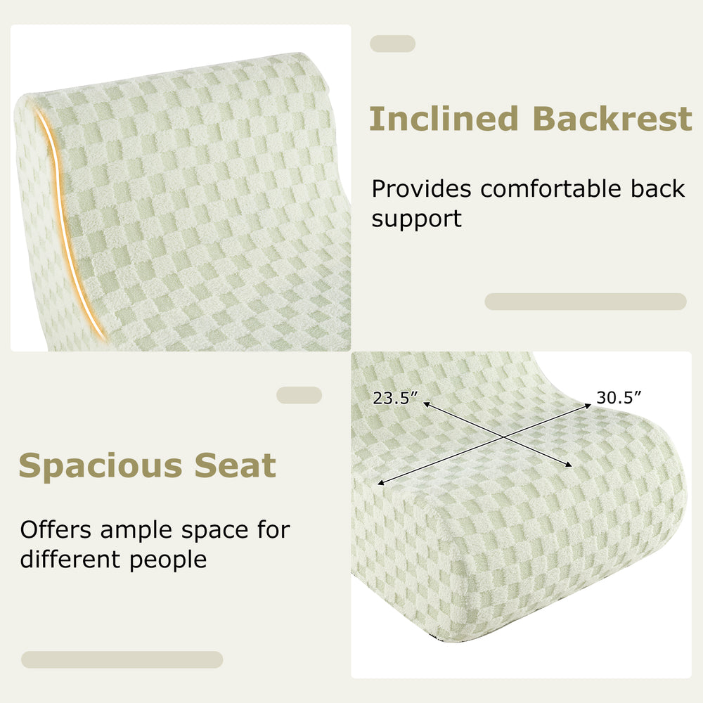 Bean bag chair in green with inclined backrest and spacious seat, featuring soft teddy velvet for comfort and style.