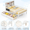 Twin/full size bed frame with bookcase, solid pine wood, guardrails, and two storage drawers for kids' rooms.