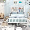 Twin/full size bed frame with bookcase and 2 drawers in white, perfect for boys and girls' bedrooms.