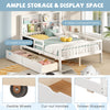 Twin/Full size bed frame with bookcase, featuring 2 large drawers and 4 open compartments for kids' storage needs.